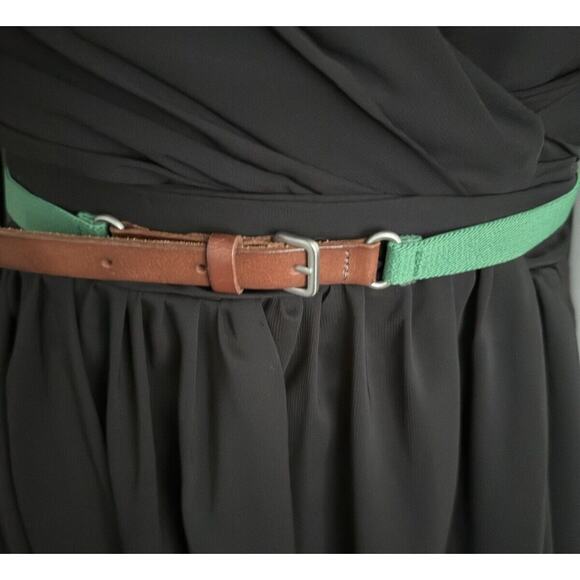 Ann Taylor Loft Green Skinny Stretch Belt w/Brown Leather Tabs, Sz: S, 47-52 - Picture 3 of 12